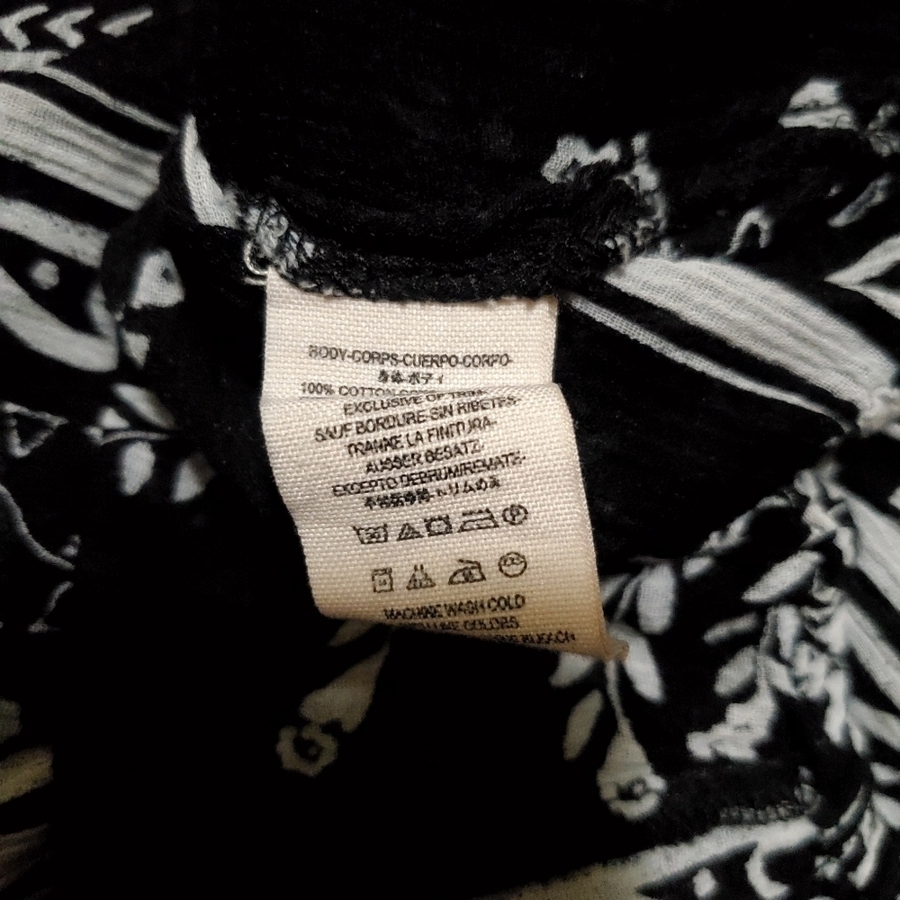 Free People Black White ‘Yo Yo Geo’ Long Sleeve Boho Peasant Blouse Size Small - Picture 7 of 7